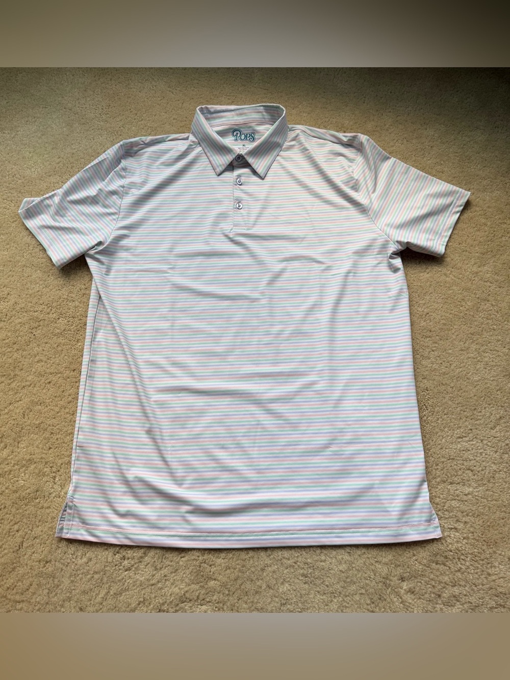 POPS Men’s White Pastel Striped Golf Polo Shirt - Size XL - EUC - Stretch